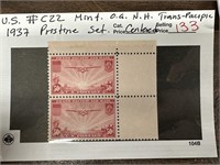 C22 STAMP BLOCK OG NH TRANS PACIFIC 1937 PAIR