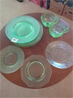 Green dishes. 5 desert plates, not matching, 3