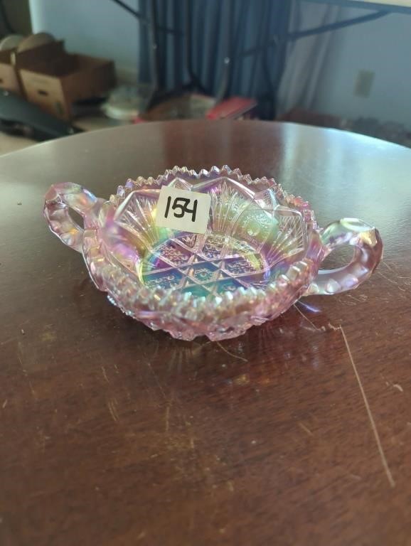 Pink iridescent L E Smith carnival glass with