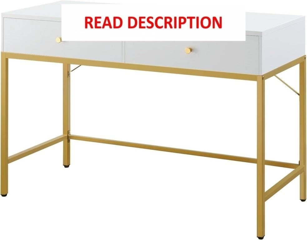 SUPERJARE Vanity Desk  47 in  White/Gold (damaged