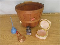 Alabaster Trinket Box, Mini Copper Mold, Oil Can +