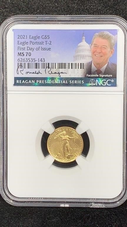 Gold: 2021 Type 2 NGC MS70 1/10 oz $5 Gold Eagle