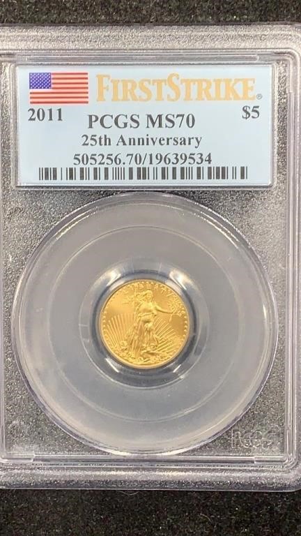 Gold: 2011 PCGS MS70 1/10 oz $5 Gold Eagle 25th