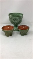 3) Green Flower Pots Lg 7.5"T 2) Small