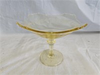 Yellow Depression Etched Stemmed Candy Dish