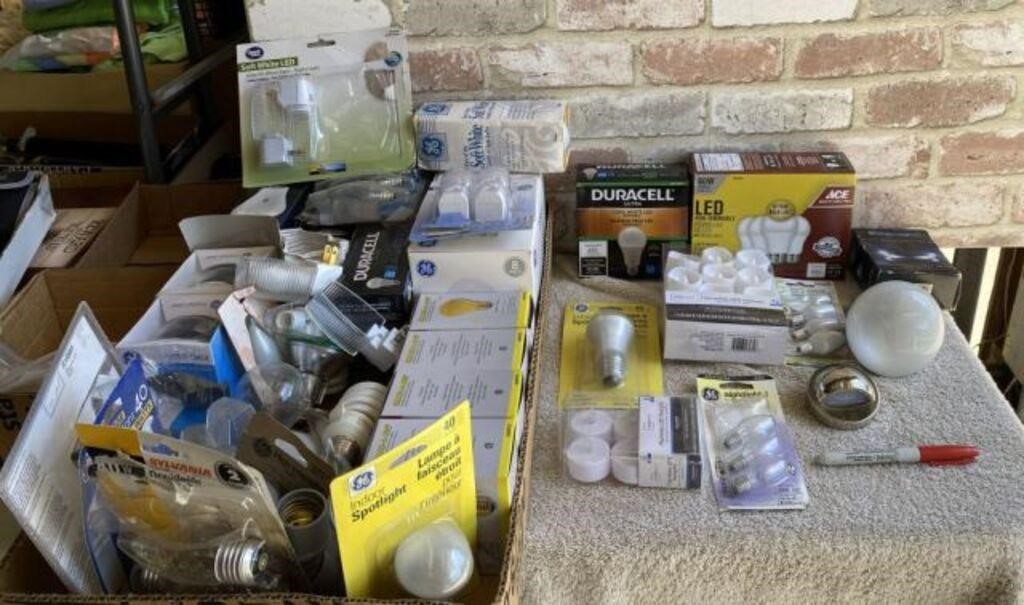 BOX LOT: ASSORTED LIGHT BULBS, BATTERY OPERATED