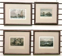 Collection of Antique Hand Tinted Etchings