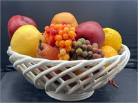 Large centerpiece w wooden fruit & plastic fruit