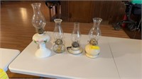 4 - OIL LAMPS WITH HURRICANE SHADES