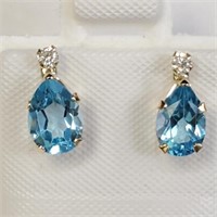 $400 10K  Blue Topaz(1.5ct) Moissanite(0.06ct) Ear