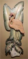 FLAMINGO METAL ART WITH WOOD 48IN