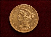 1880 Gold Liberty $5 UNC 1866-1908