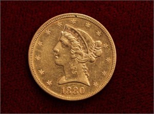 1880 Gold Liberty $5 UNC 1866-1908