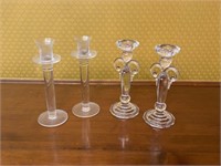 2 Pairs of Glass Candle Sticks