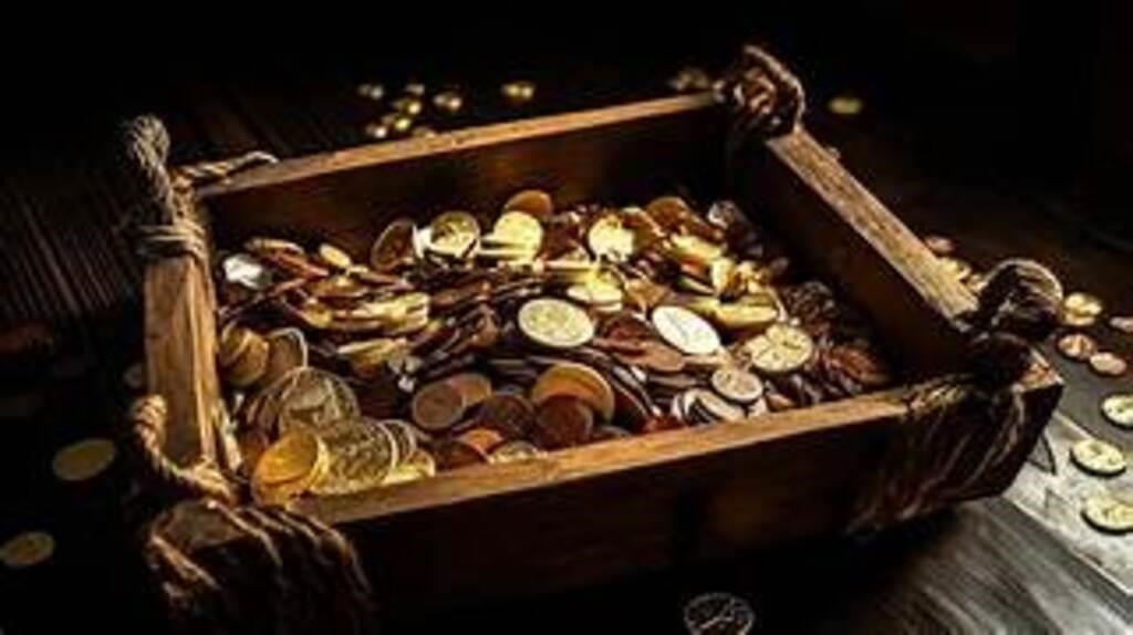 1 lb Mixed Assorted Coins out of a Wooden Box