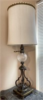 Large Table Lamp With Fabric, Glass Globe Shade