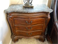 Stone Top 3 Drawer Wooden Nightstand
