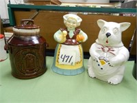 (3) Cookie Jars - Bear, Dutch Woman & Cream Can