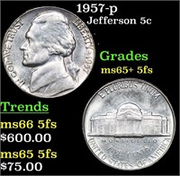 1957-p Jefferson Nickel 5c Grades GEM+ 5fs