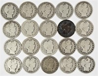 20 Well Circulated U.S. Barber Silver Half Dollars