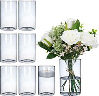 CEWOR 8-Piece Gray Glass Cylindrical Vase for