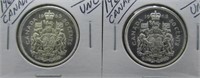 (2) 1963 Canadian Silver Half Dollars.