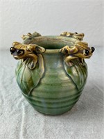 Green Glazed Pottery Frog Planter
