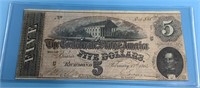 Confederate currency 5 dollars, Feb 17, 1864, sign