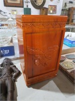 WOODEN ASH URN WITH EAGLE ON FRONT