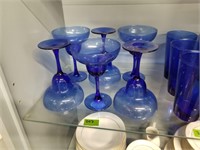 Six Blue Margarita Glasses