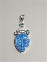 Sterling Silver Bali Goddess Pendant, Blue