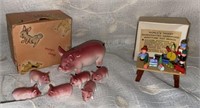 1960's Bone China Pig Figures in Orig Box,