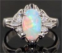 Platinum 1.31 ct Natural Opal & Diamond Ring