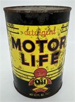 Vintage Motor Life Metal One Quart Oil Can