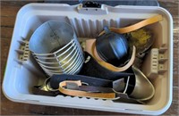 Tote of various items including suit of armor