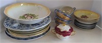 Flat of Various china plates bowls and cups w)