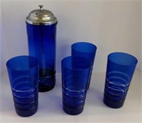 Vtg. Cobalt blue glass set w/ vase