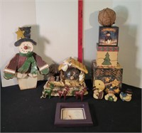 Christmas Items: Boxes, Nativity Scene, Deer