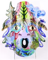 RUTH BROCKMANN '03 GLASS SIGNED ART MASK W/ STAND