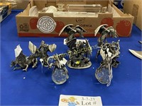 EIGHT PEWTER DRAGON AND WIZARD FIGURINES