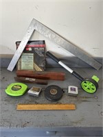 Assorted lot of measuring tools, and levels