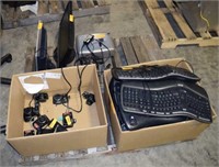 PALLET WITH BOX OF KEYBOARDS, PROJECTOR, CAMERAS