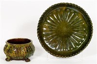Green Majolica Pottery Bowl and Charger