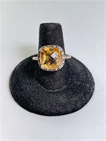 Sterling Faceted Citrine Ring 6 Grams Size 8