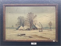 Early Oil on Canvas Winter Landscape.
