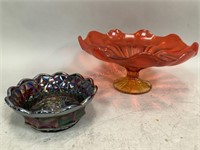 Decorative Bowl on Pedestal & Carnival Glass Bowl