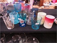 13 vintage tumblers, approximately 4 3/4" high,