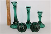 Green Glass Candle Holders