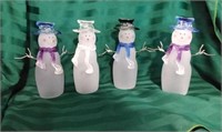 4 Frosted Glass Snowmen 9" tall