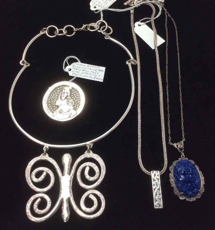 STERLING JEWELRY GROUP CARVED LAPIS